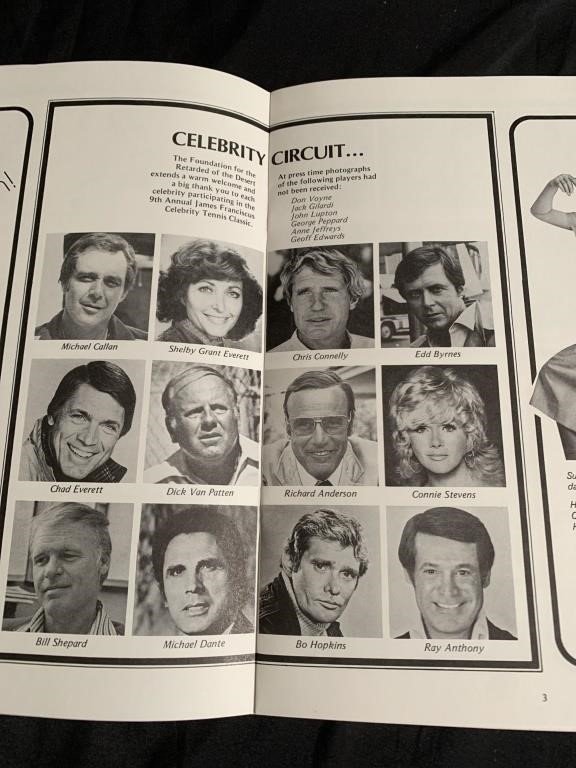 Original Artwork Inside Frame with paperwork/documents - James Franciscus Actor 1980 Tennis Classic Men’s hommes + gardens estudio