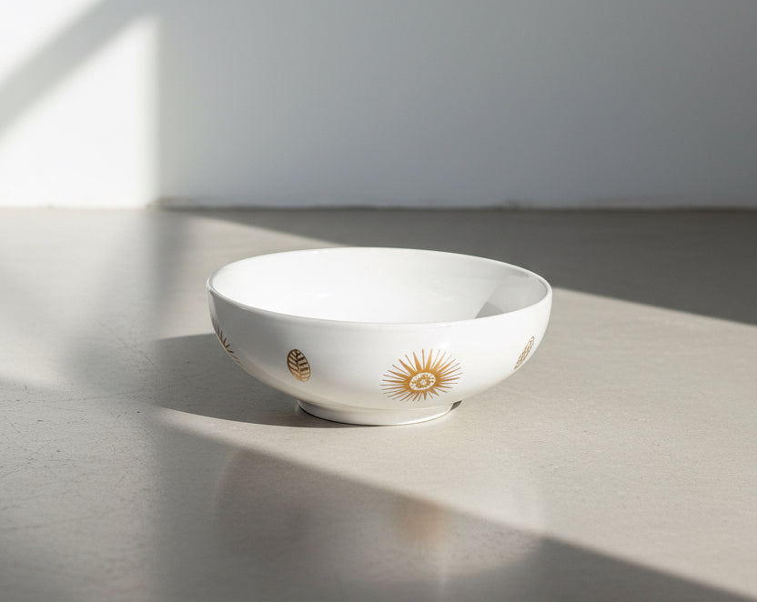 George Briard sunburst bowl white gold ceramic decor