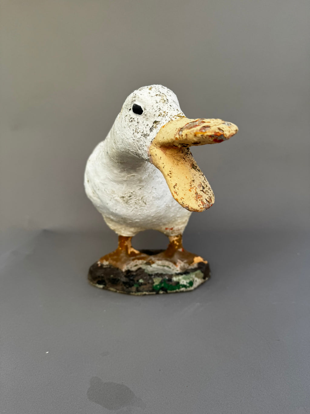Vintage Concrete Goose Doorstop – Hand-Painted Folk Art Sculpture in Quacking Pose. hommes + gardens estudio