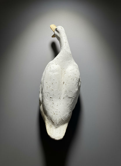 Rear view of vintage concrete goose doorstop sculpture with weathered patina and folk art hand-painted finish - Hommes and Gardens, Home Decor Collection, landscape design, plant design, Landscape Architect, Interior Designer, Outdoor Living, Outdoor Decorations, Home Design, Luxury Design, Art, Furniture, Objects, Best Gifts, Nature, Backyard, Yard.