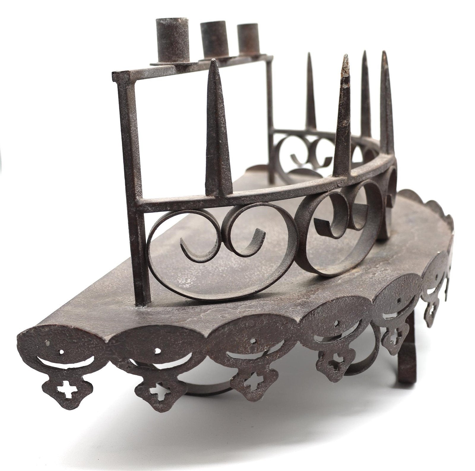 Set of two Antique Gothic Wrought iron Candle Wall Shelf or Sconce showcasing intricate wrought iron design. hommes + gardens estudio.