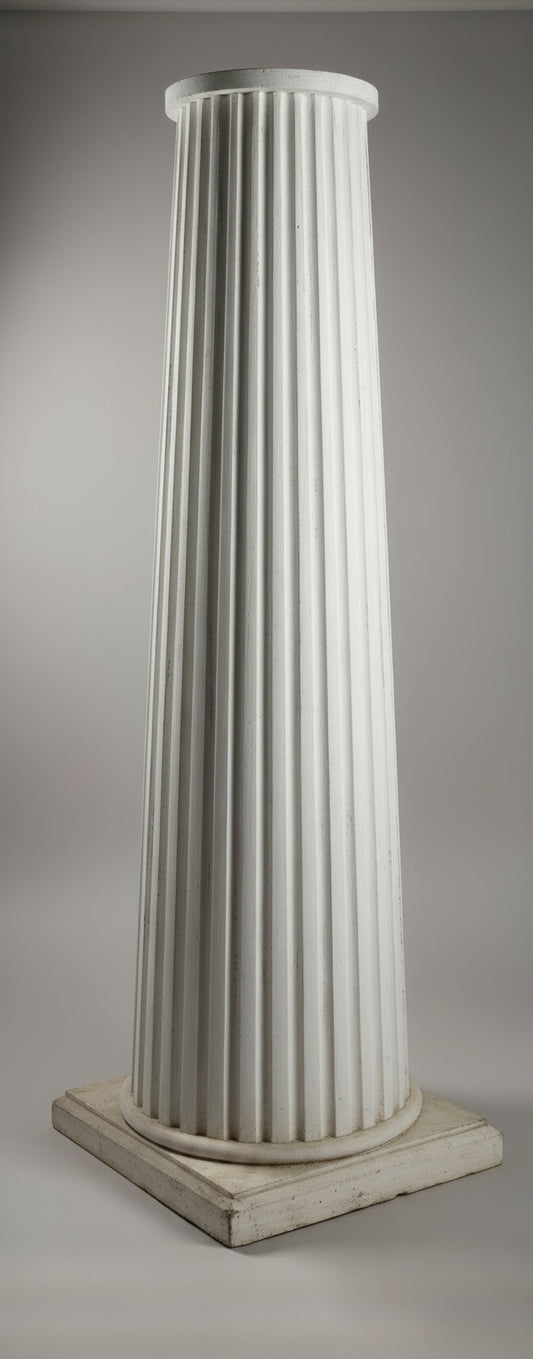 Greek Revival plaster fluted column inspired by ancient Greek architecture, a classical decorative piece adding grandeur and sophistication to interiors or gardens — Hommes and Gardens, Home Decor Collection, Outdoor Decorations, Landscape Architect, Interior Designer, Outdoor Living, Home Design, Luxury Design, Art, Furniture, Objects, Best Gifts, Nature, Backyard, Yard.