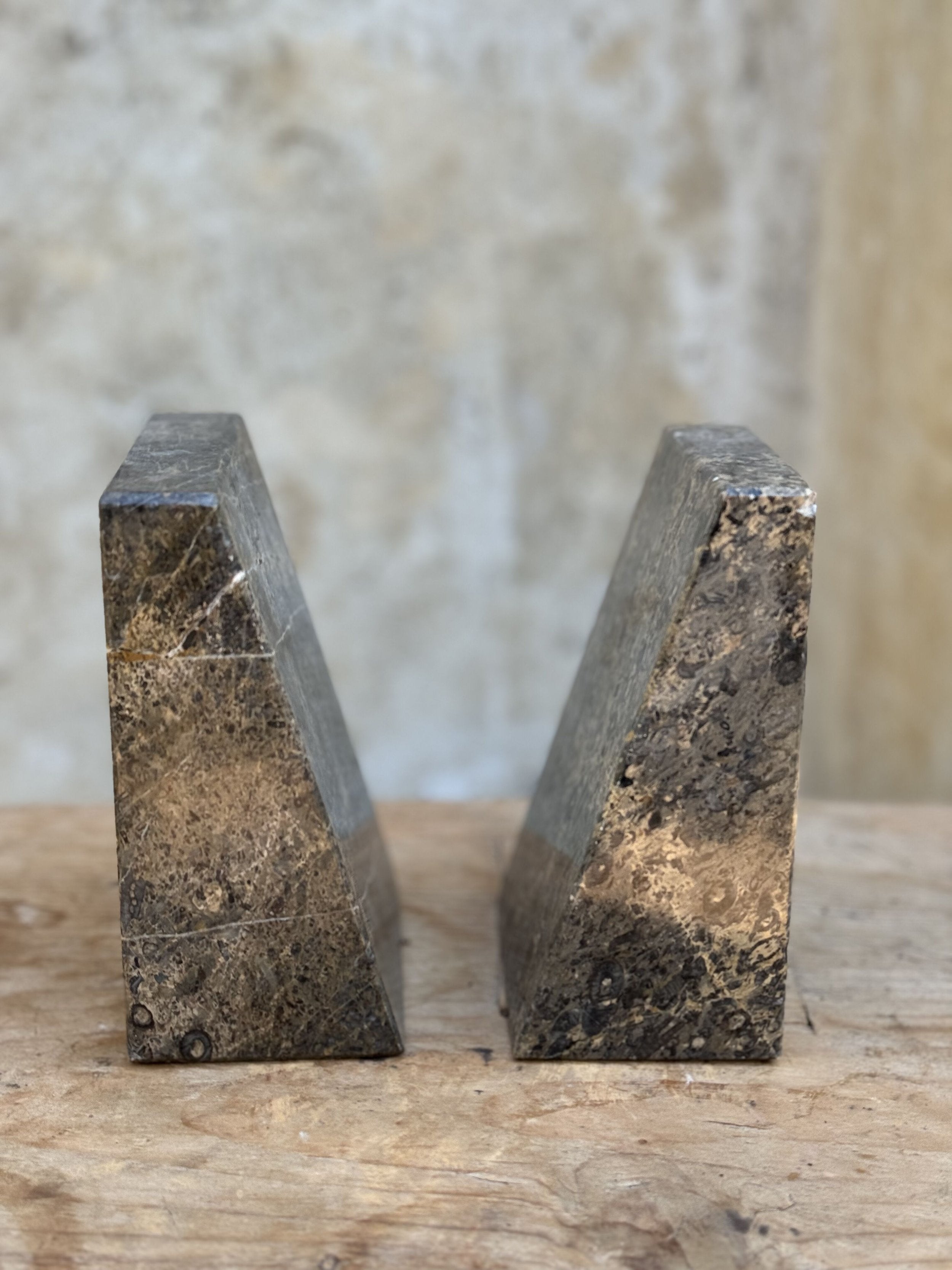 Pair of marble bookends - Made in Pakistan showcasing durable and elegant craftsmanship, perfect for decorative accents. hommes + gardens estudio.