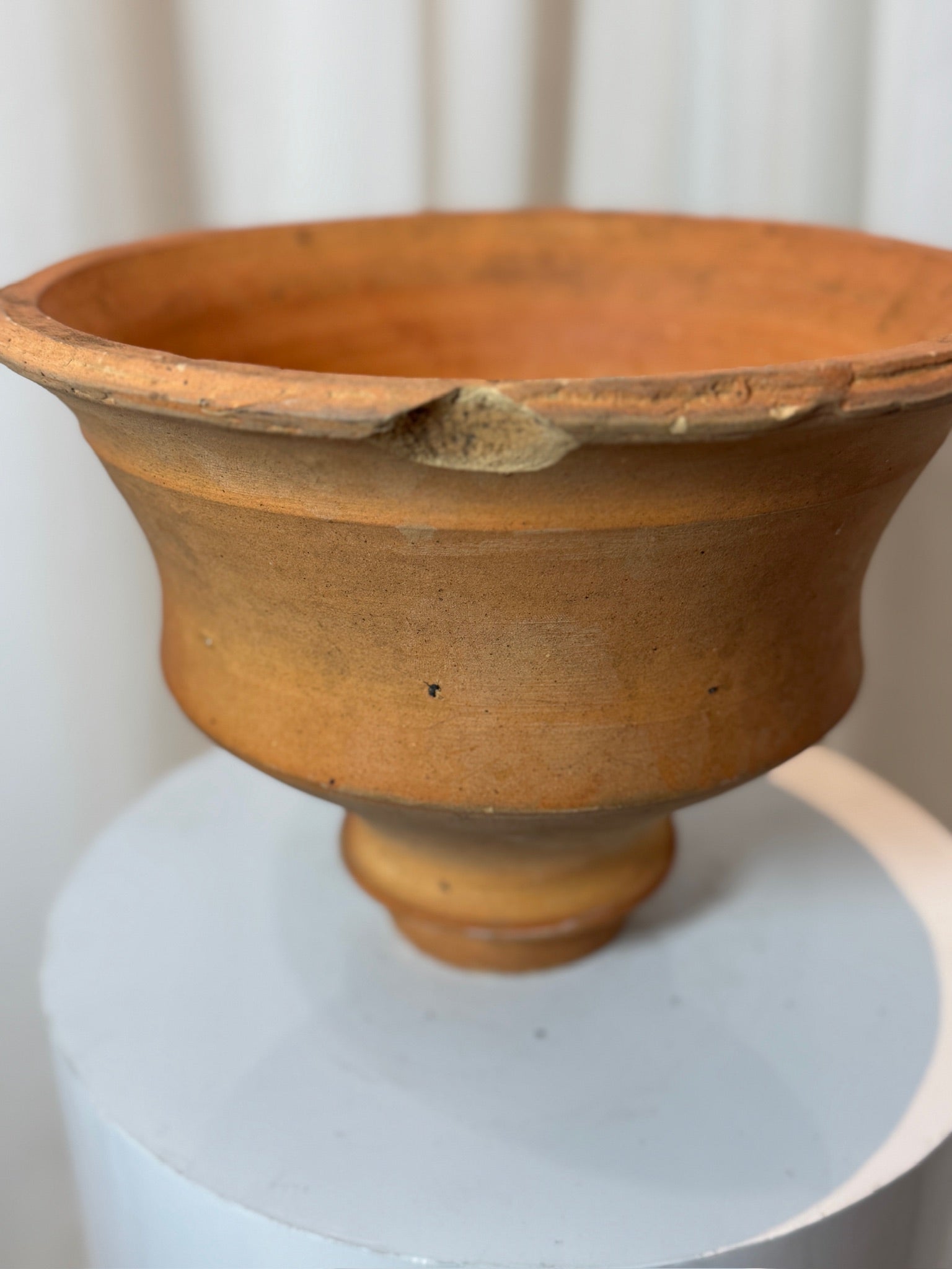 Handcrafted antique terracotta hourglass pot with two-piece design, warm earthy glaze, and aged surface texture, perfect rustic sculptural vessel — Hommes and Gardens, Pots + Planters Collection, Landscape Architect, Interior Designer, Outdoor Living, Art, Furniture, Objects, Best Gifts, Nature, Backyard, Yard, Outdoor Decorations, Home Decor, Home Design, Luxury Design.