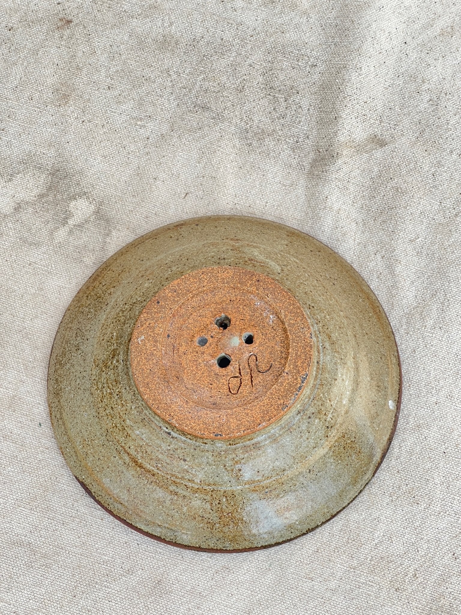 Signed Ceramic Plate with drainage holes 1.75"H x 6.25"W for washing fruits and vegetables, hommes + gardens estudio.