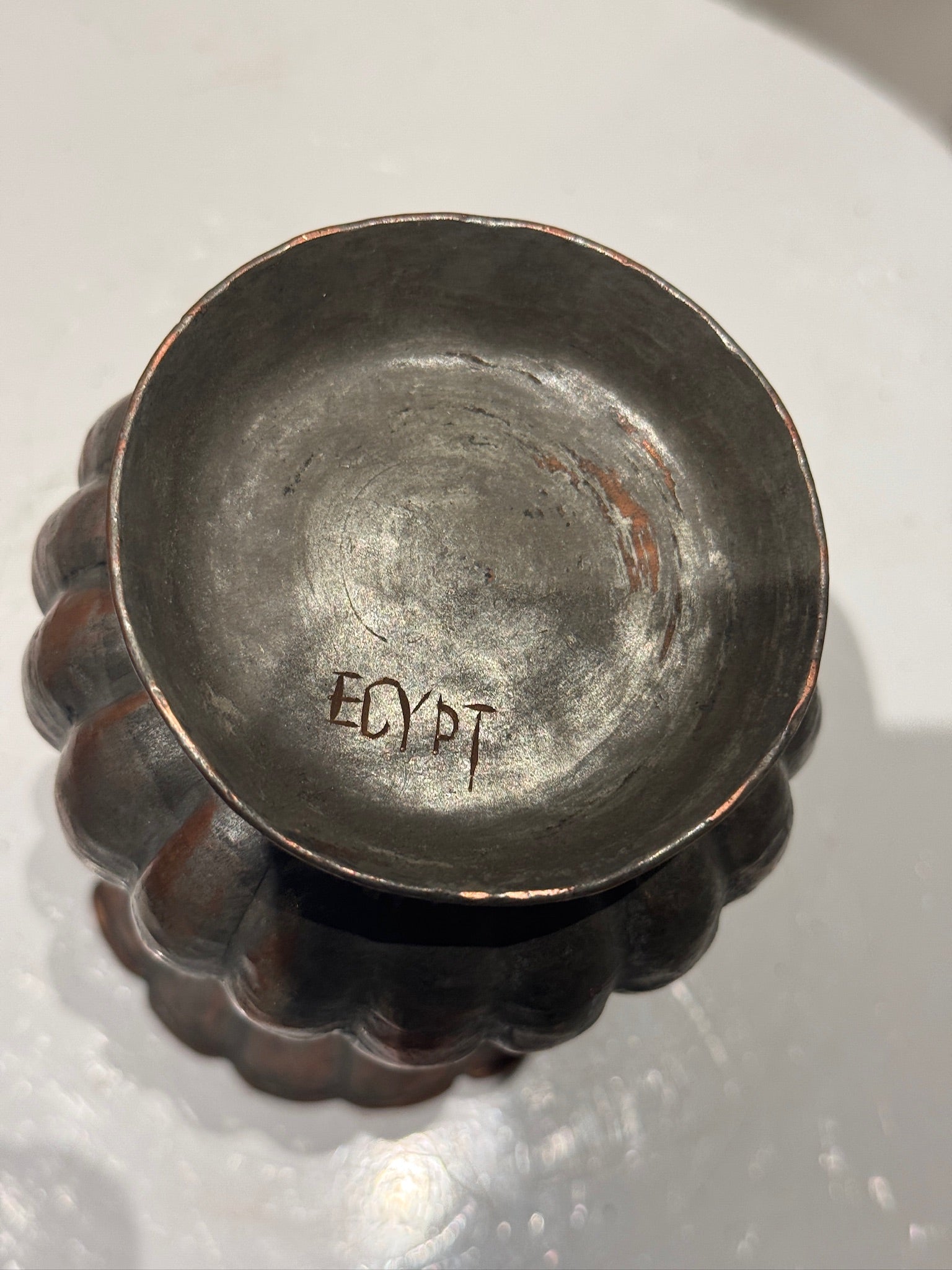 Handcrafted Egyptian vintage copper vase with elegant floral engravings, scalloped rim, and naturally aged finish for a timeless decorative accent — Hommes and Gardens, Vases + Vessels Collection, Landscape Architect, Interior Designer, Outdoor Living, Art, Furniture, Objects, Best Gifts, Nature, Backyard, Yard, Outdoor Decorations, Home Decor, Home Design, Luxury Design.