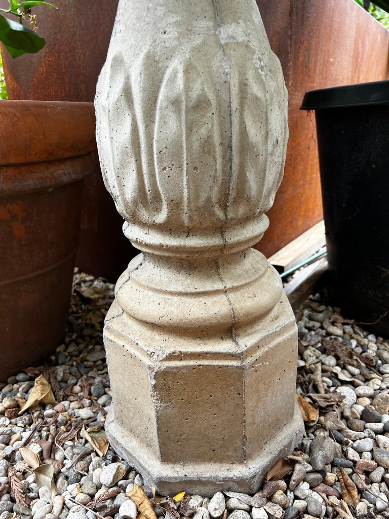 Handcrafted vintage concrete birdbath with flower petal basin and fluted pedestal base, rustic weathered charm perfect for garden décor — Hommes and Gardens, Water Features Collection, Landscape Architect, Interior Designer, Outdoor Living, Outdoor Decorations, Home Decor, Home Design, Luxury Design, Art, Furniture, Objects, Best Gifts, Nature, Backyard, Yard.