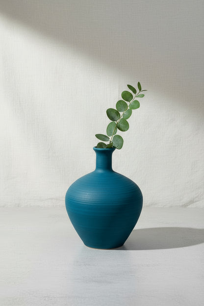 Handcrafted vintage mid-century blue stoneware vase with artisanal glaze, perfect for adding artistic charm to any space — Hommes and Gardens, Pots + Vessels Collection, Vases, Vintage Pottery, Handmade Ceramic, Mid-Century Modern Decor, Artistic Home Accent, Classic Pottery Piece.