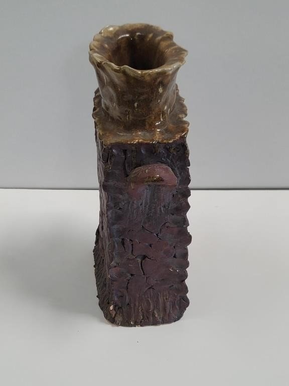 Vintage Rustic Pottery Vase, Signed "Rikki" with textured details and sturdy handles - hommes + gardens estudio.