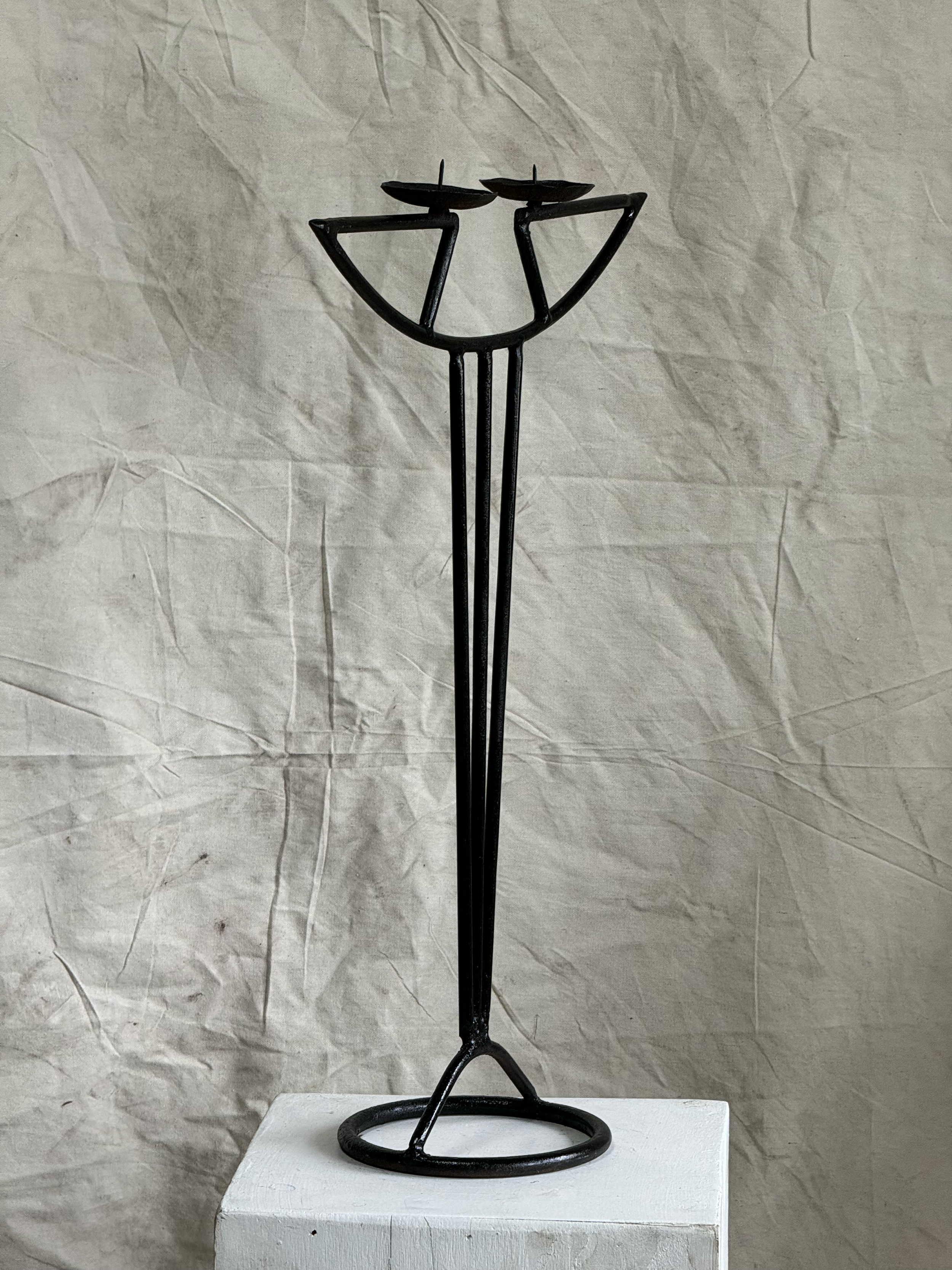 Vintage Art Nouveau Wrought Iron Candle Holder showcasing sleek design and mid-20th century elegance. hommes + gardens estudio.
