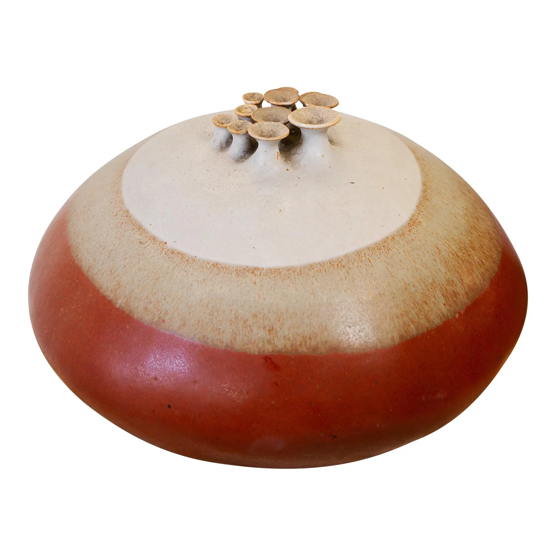 Handmade ceramic weedpot with multi-opening design and sunset glaze, artist-signed mid-century art pottery masterpiece — Hommes and Gardens, Objects, Pots + Planters Collection, home decor, outdoor decorations, home design, luxury design, Landscape Architect, Interior Designer, Outdoor Living, Art, Furniture, Objects, Best Gifts, Nature, Backyard, Yard.
