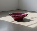 magenta ceramic bowl with handles handmade pottery decor