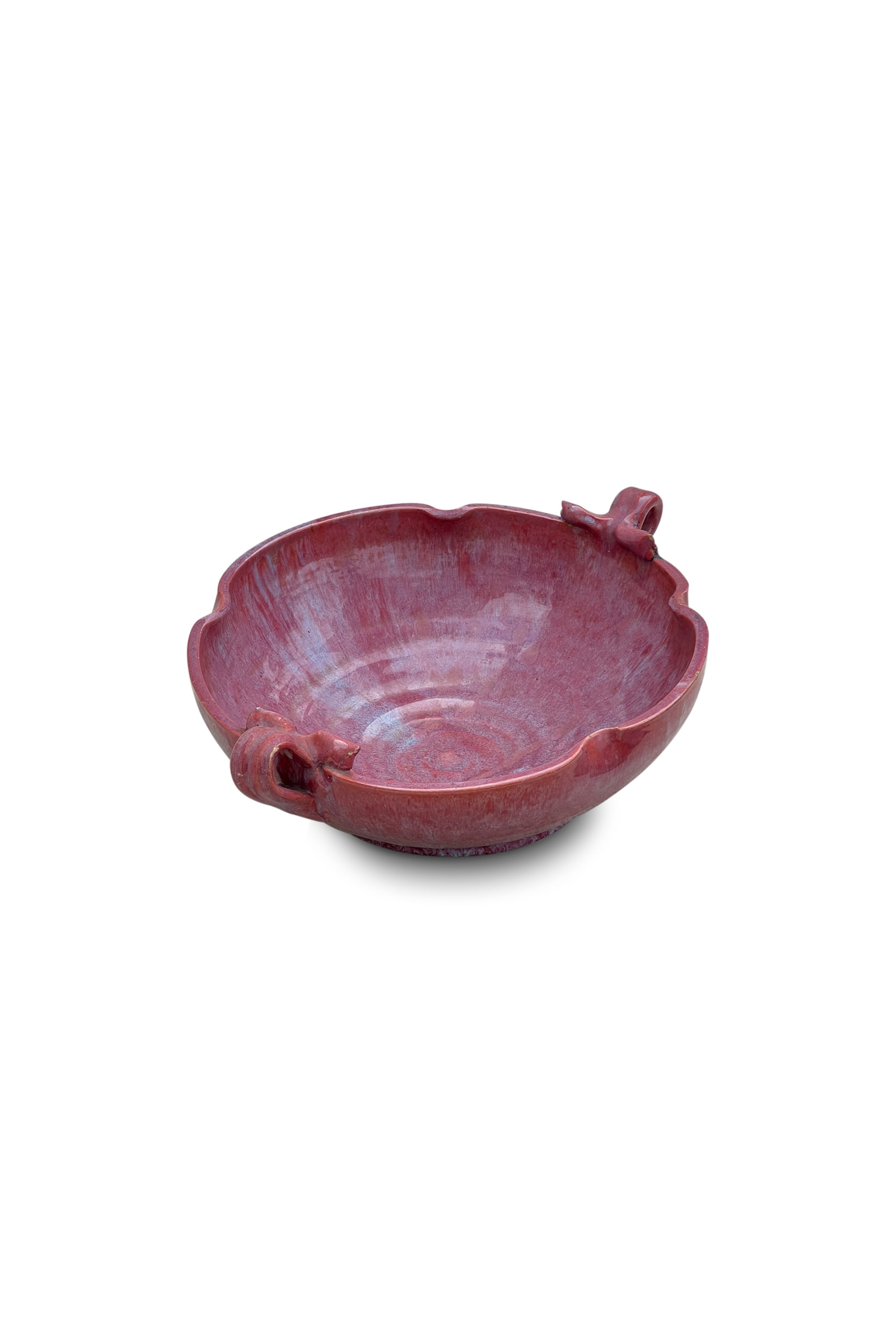 Handmade magenta ceramic bowl with gracefully curved handles, vintage pottery accent blending bold colour with elegant craftsmanship — Hommes and Gardens, Catchall Collection, Landscape Architect, Interior Designer, Outdoor Living, Outdoor Decorations, Home Decor, Home Design, Luxury Design, Art, Furniture, Objects, Best Gifts, Nature, Backyard, Yard.
