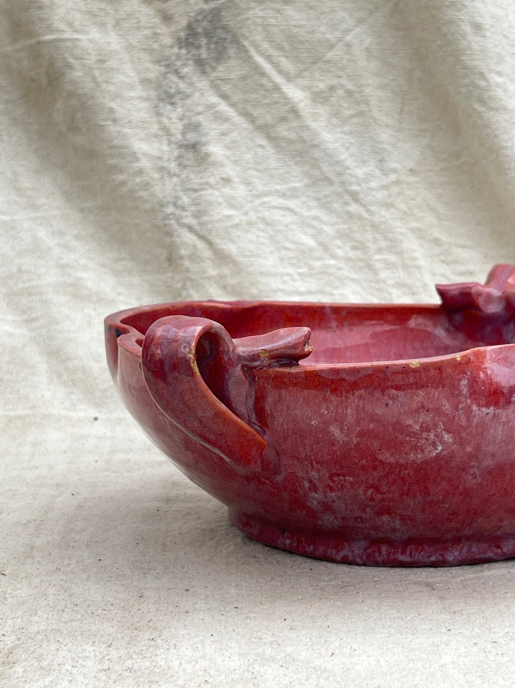 handmade ceramic bowl with handles tabletop display