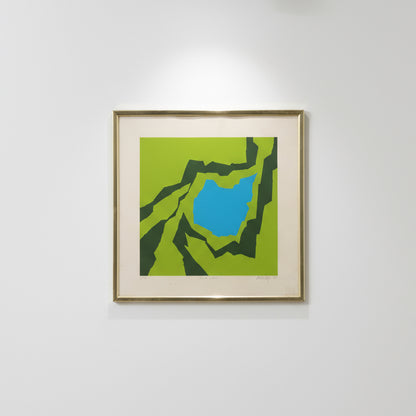 Limited edition silkscreen “Thomas’s Esteem” by Thomas Lahy, signed and numbered 31/100 from 1970, framed and matted artwork — Hommes and Gardens, Objects Collection, Postwar Art, Contemporary Prints, Wall Art, Interior Design, Collectible Decor.