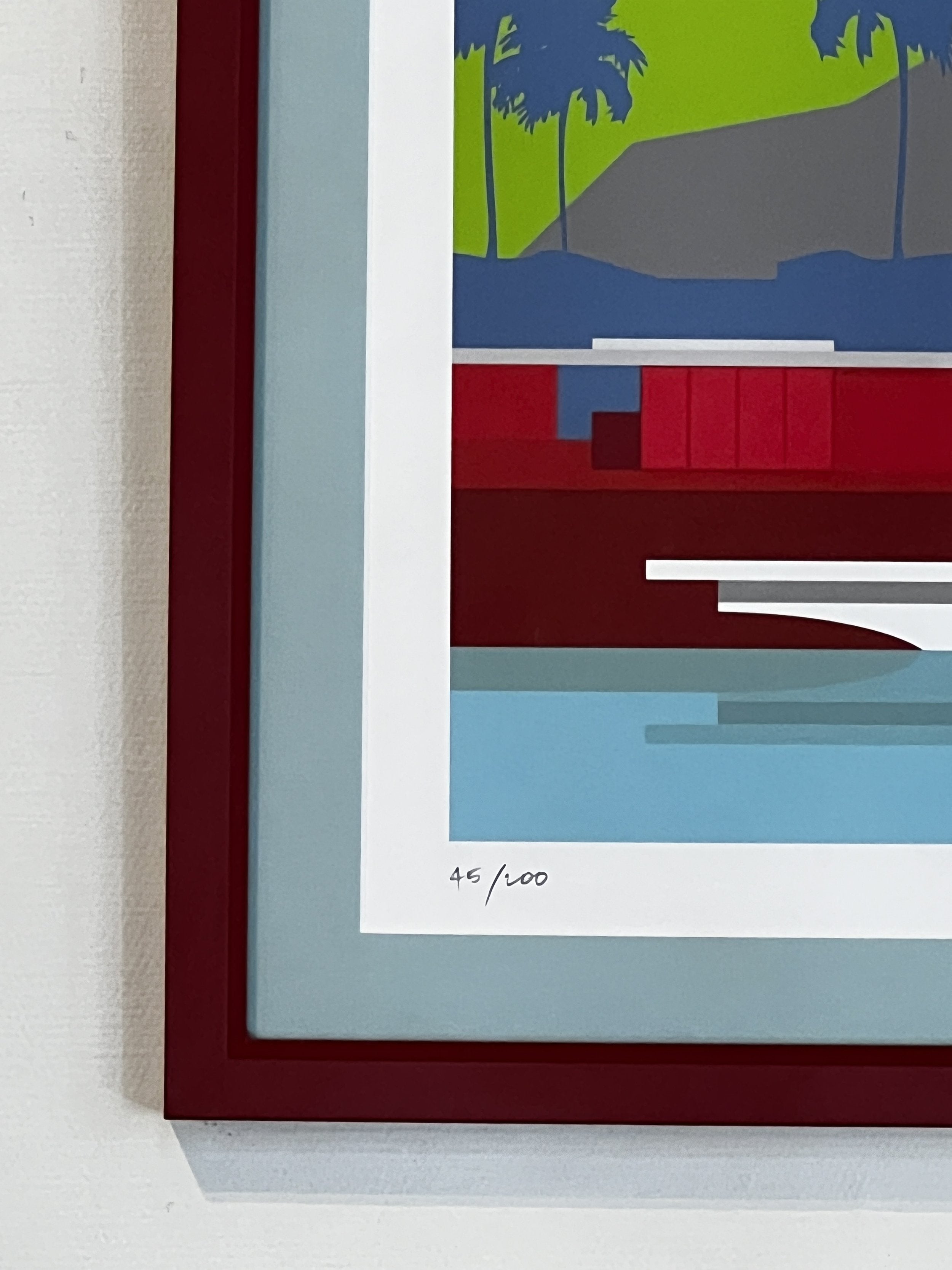 Lithograph Palm Springs Modernism signed and numbered by artist Michael Murphy, celebrating mid-century California architecture in a limited edition print — Hommes and Gardens, Art Collection, Landscape Architect, Interior Designer, Outdoor Living, Outdoor Decorations, Home Decor, Home Design, Luxury Design, Art, Furniture, Objects, Best Gifts, Nature, Backyard, Yard.