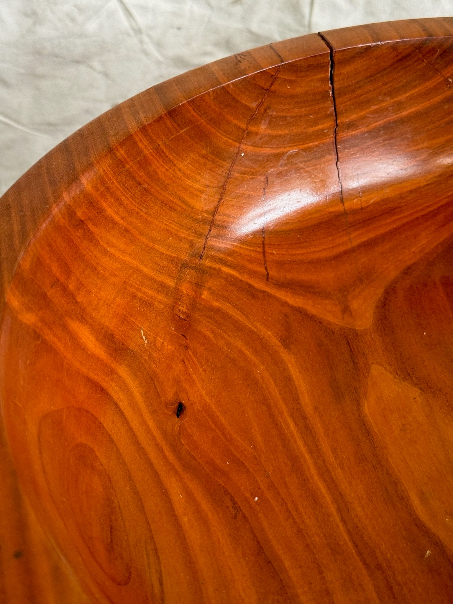 Lorenzo-signed cherry wood bowl with smooth polish and warm hues, vintage handcrafted art for elegant interiors — Hommes and Gardens, Catchall Collection, home decor, outdoor decorations, home design, luxury design, Landscape Architect, Interior Designer, Outdoor Living, Art, Furniture, Objects, Best Gifts, Nature, Backyard, Yard.