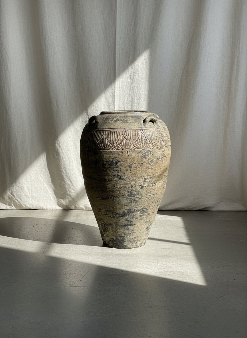 Mediterranean-style antique terracotta olive jar featuring handcrafted design and warm earthy tones, ideal for indoor or garden décor — Hommes and Gardens, Vases + Vessels Collection, home decor, outdoor decorations, home design, luxury design, Landscape Architect, Interior Designer, Outdoor Living, Art, Furniture, Objects, Best Gifts, Nature, Backyard, Yard.