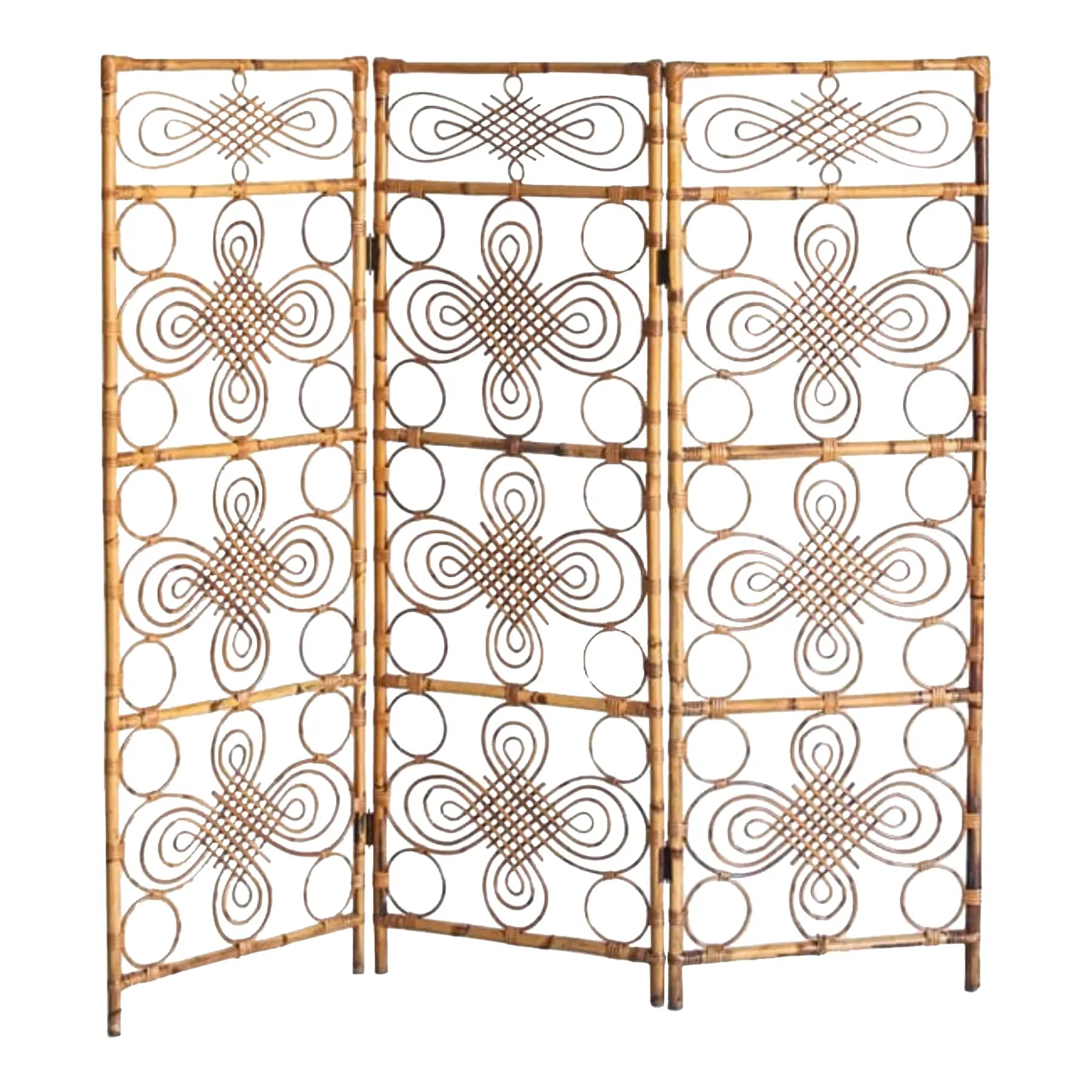 Mid-century French rattan folding screen featuring bamboo frame and delicate scrollwork, classic 1960s design with organic texture — Hommes and Gardens, Furniture Collection, Landscape Architect, Interior Designer, Outdoor Living, Art, Furniture, Objects, Best Gifts, Nature, Backyard, Yard, Outdoor Decorations, Home Decor, Home Design, Luxury Design.