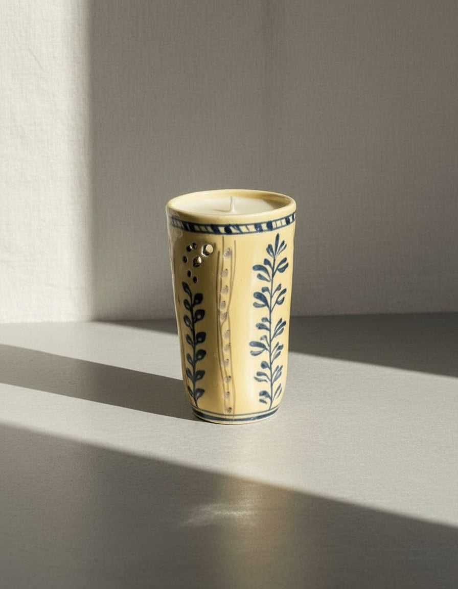 Mid-century painted pottery vase signed by Balliet, featuring hand-painted yellow accents and timeless vintage artistry — Hommes and Gardens, Home Decor Collection, Outdoor Decorations, Landscape Architect, Interior Designer, Outdoor Living, Home Design, Luxury Design, Art, Furniture, Objects, Best Gifts, Nature, Backyard, Yard.