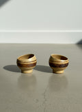 Mid-century Robert Maxwell handcrafted stoneware cup set with natural beige glaze and rich brown horizontal bands, minimalist modern design — Hommes and Gardens, Kitchen Collection, Landscape Architect, Interior Designer, Outdoor Living, Art, Furniture, Objects, Best Gifts, Nature, Backyard, Yard, Outdoor Decorations, Home Decor, Home Design, Luxury Design.