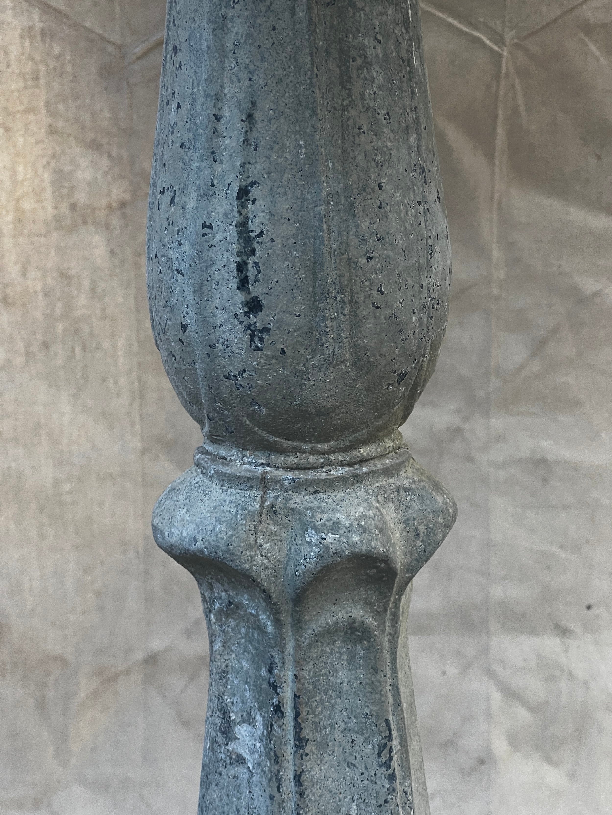 Vintage Verdigris Copper Lily Pad & Frog Fountain base detail showing patina and artistic texture. hommes + gardens estudio.