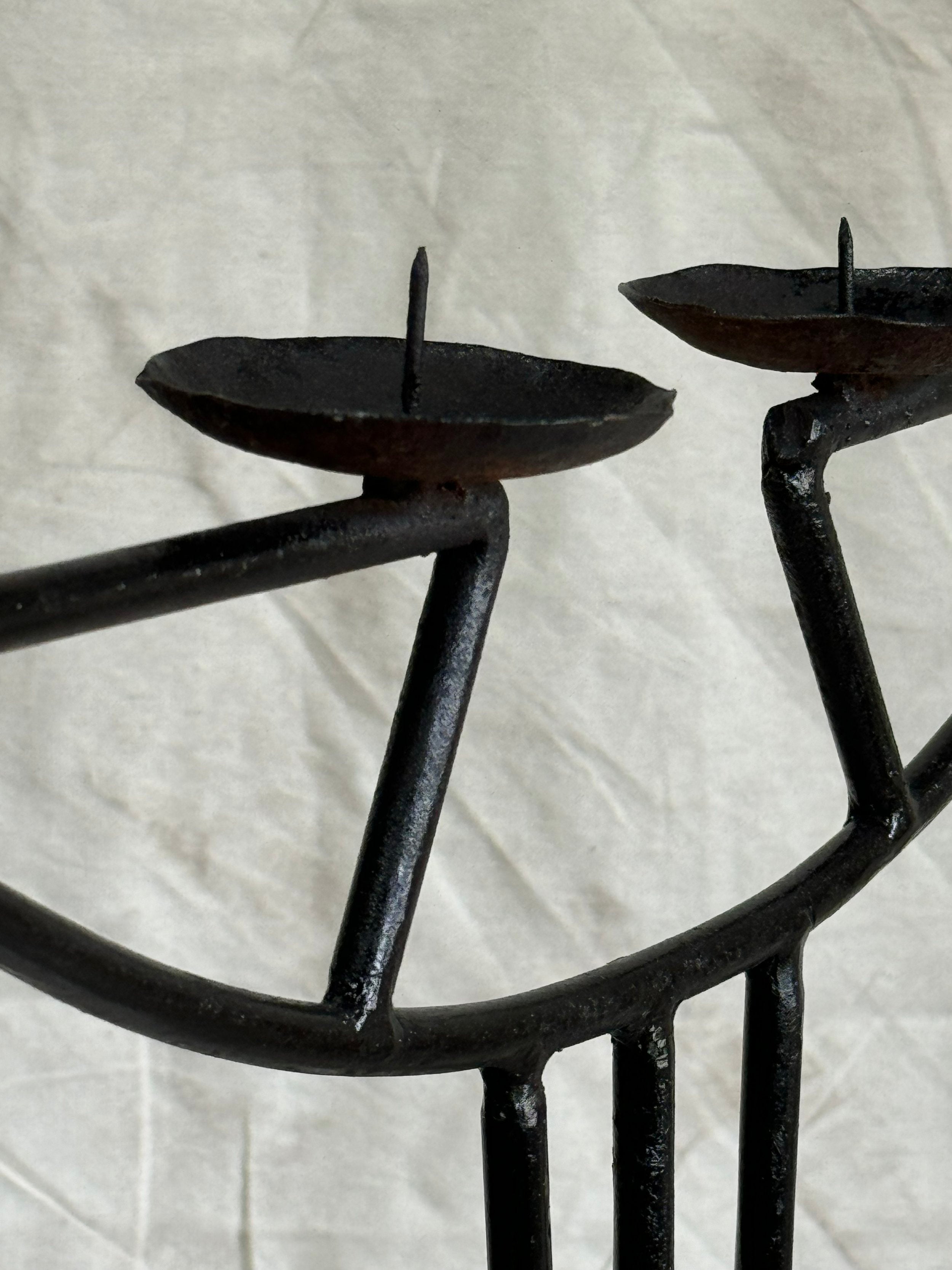 Close-up of the Vintage Art Nouveau Wrought Iron Candle Holder showcasing the unique design and candle cups. hommes + gardens estudio.