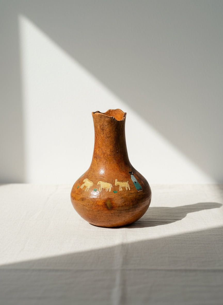 Native American Navajo pictorial pot featuring hand-painted designs and traditional motifs, hommes + gardens estudio.