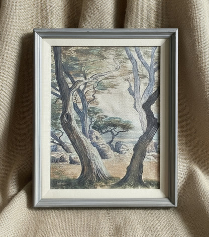 Oil on canvas painting of nature signed by Mario Veglia, vintage artwork showcasing detailed landscape composition and California art heritage — Hommes and Gardens, Wallscape Collection, Artwork, Vintage Paintings, Oil Art, Nature Scene, Collectible Art, Classic Framed Decor.