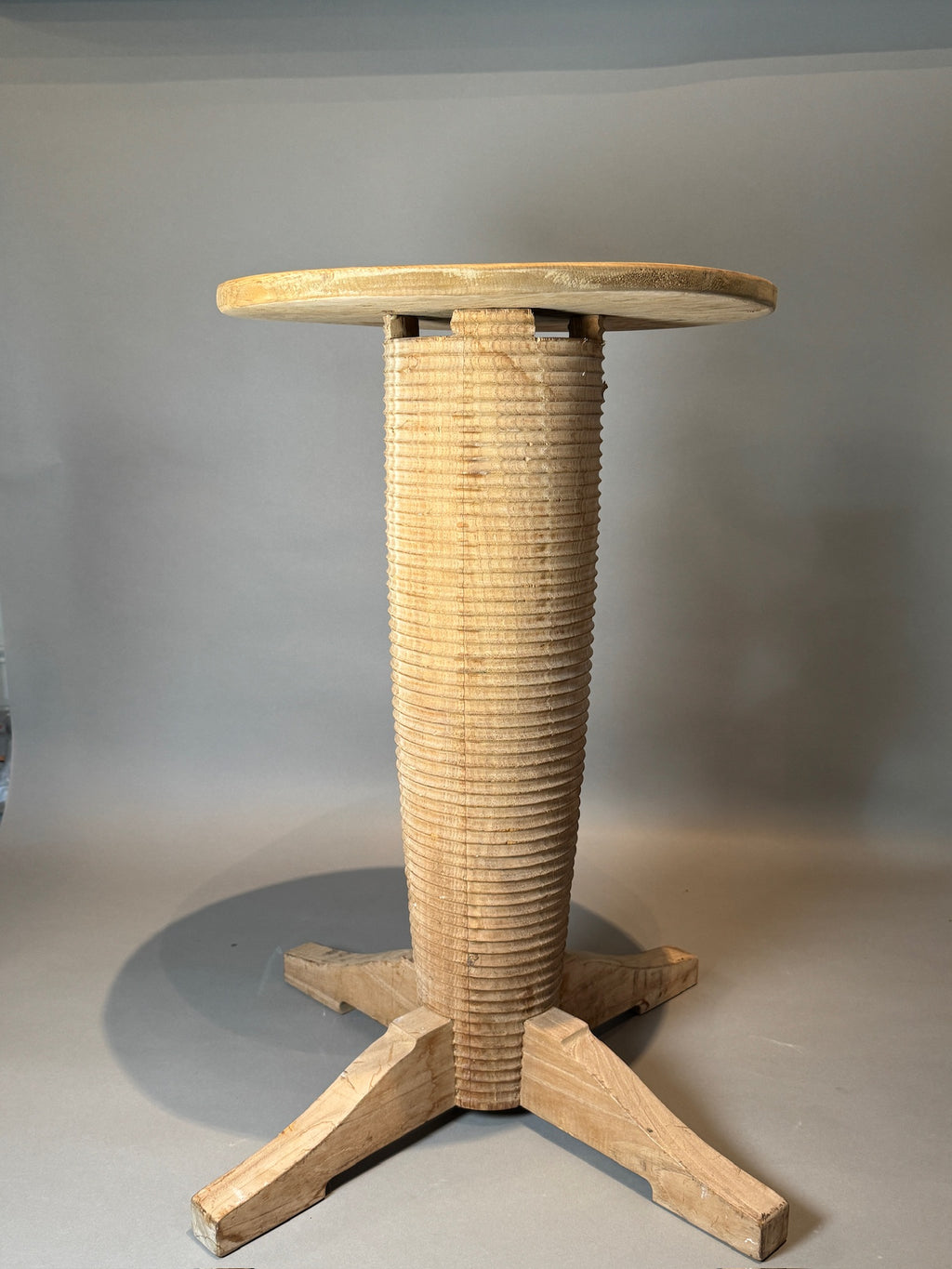 Pair of French Art Deco oak side tables styled after Charles Dudouyt, featuring sculptural ribbed pedestal bases and warm brown patina — Hommes and Gardens, Furniture Collection, Landscape Architect, Interior Designer, Outdoor Living, Art, Furniture, Objects, Best Gifts, Nature, Backyard, Yard, Outdoor Decorations, Home Decor, Home Design, Luxury Design.