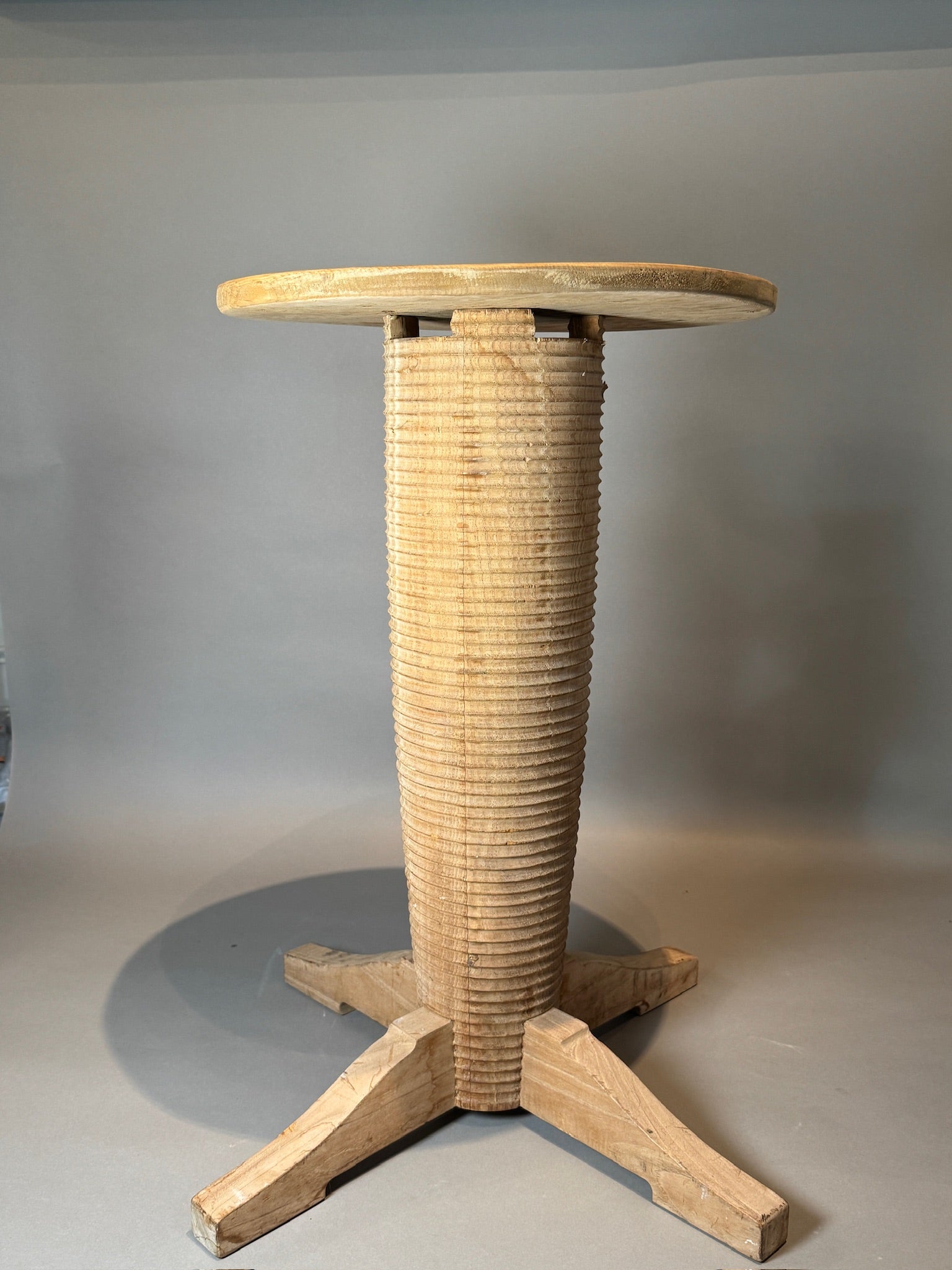 Pair of French Art Deco oak side tables styled after Charles Dudouyt, featuring sculptural ribbed pedestal bases and warm brown patina — Hommes and Gardens, Furniture Collection, Landscape Architect, Interior Designer, Outdoor Living, Art, Furniture, Objects, Best Gifts, Nature, Backyard, Yard, Outdoor Decorations, Home Decor, Home Design, Luxury Design.