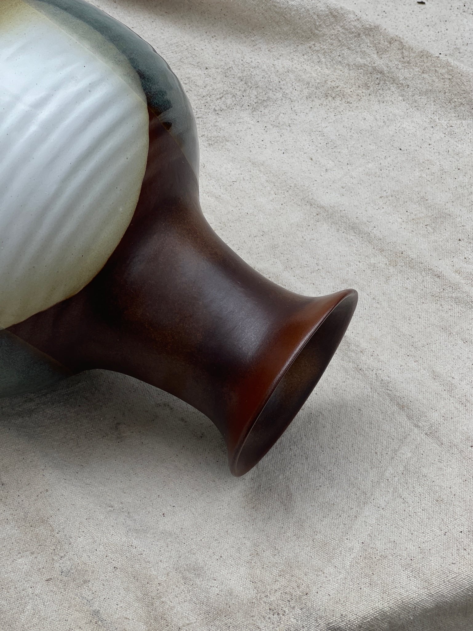 Vintage Pottery Craft Ceramic Drip Glaze Vase with abstract tones of brown and white. hommes + gardens estudio.