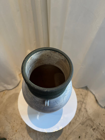 Raku ceramic planter handcrafted with crackle glaze, loop handles, and elegant ribbed rim, blending traditional Japanese pottery with modern artistry — Hommes and Gardens, Vases + Vessels Collection, Landscape Architect, Interior Designer, Outdoor Living, Art, Furniture, Objects, Best Gifts, Nature, Backyard, Yard, Outdoor Decorations, Home Decor, Home Design, Luxury Design.