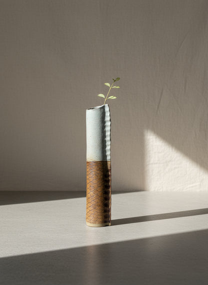 Rare 1970s Bosigo Studio tall pinched pottery vase from Lesotho, South Africa, featuring dual-textured gray and brown surfaces with organic modernist form and handcrafted detailing — Hommes and Gardens, Pots + Vessels Collection, Home Decor, Landscape Architect, Interior Designer, Outdoor Living, Outdoor Decorations, Home Design, Luxury Design, Art, Furniture, Objects, Best Gifts, Nature, Backyard, Yard.