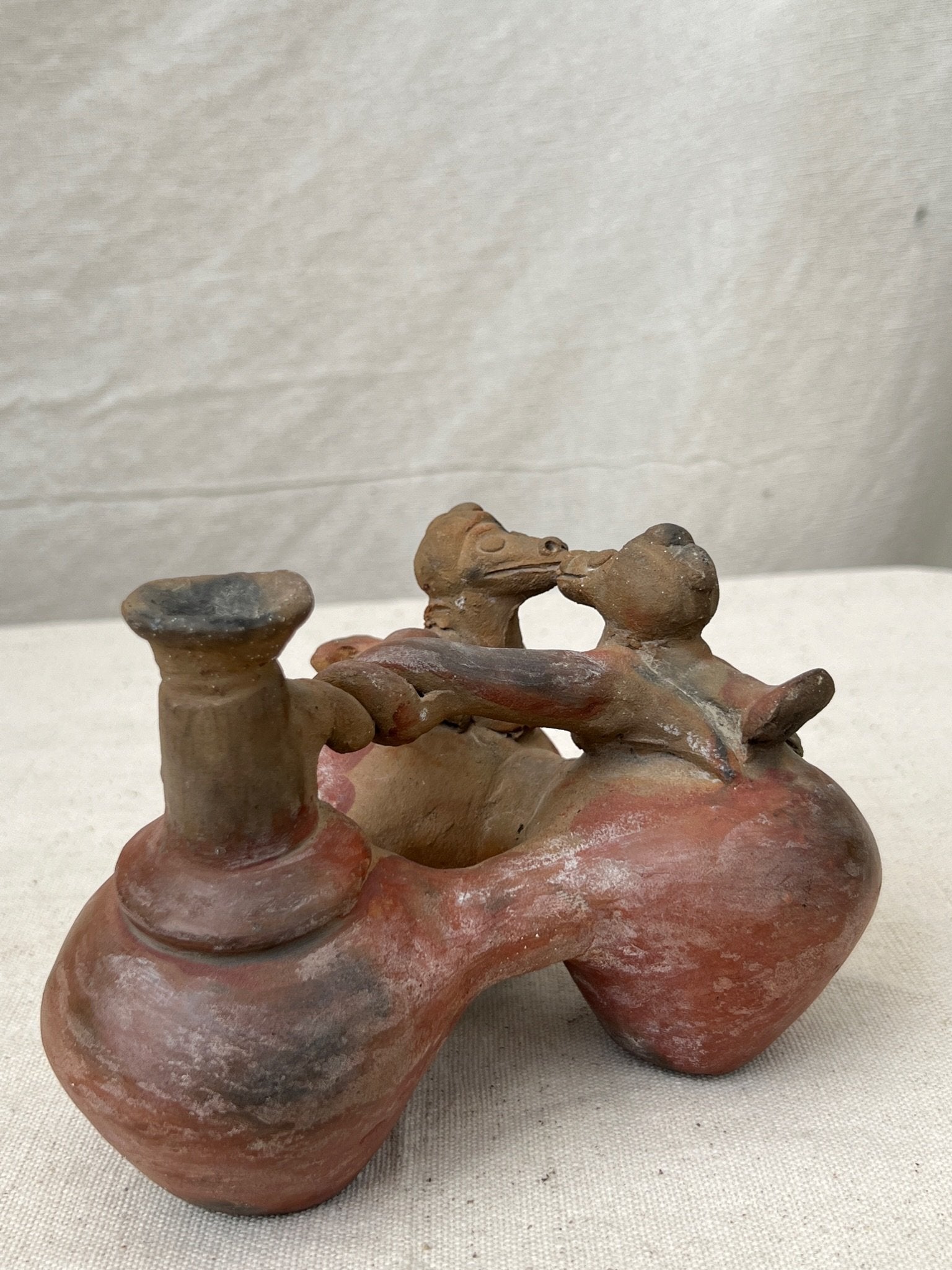 Rare Pre Columbian Terracotta Chimu Vessel Pottery featuring unique design and craftsmanship. hommes + gardens estudio.