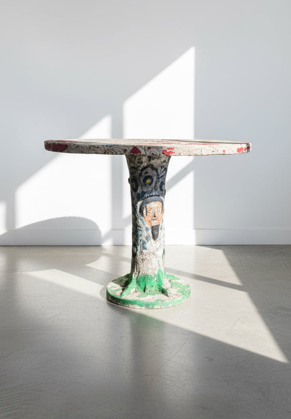 Rare hand-painted faux bois concrete garden table with sculptural tree trunk base, root detailing, and aged multicolour patina, a mid-century European folk art statement piece — Hommes and Gardens, Furniture Collection, Home Decor, Landscape Architect, Interior Designer, Outdoor Living, Outdoor Decorations, Home Design, Luxury Design, Art, Furniture, Objects, Best Gifts, Nature, Backyard, Yard.