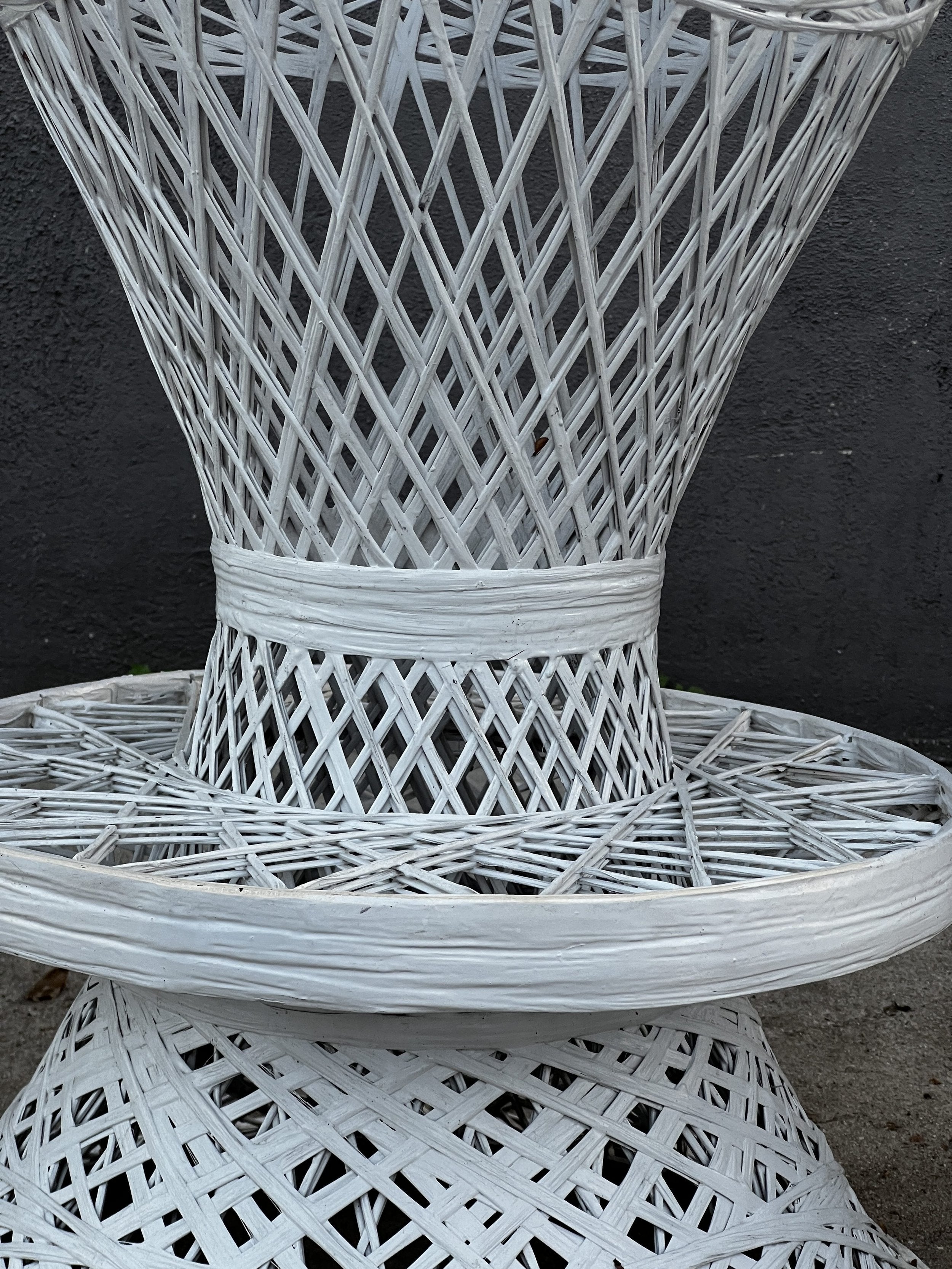 Pair of Russell Woodard Spun Fiberglass Bar Stools featuring a unique woven design and elegant finish. hommes + gardens estudio