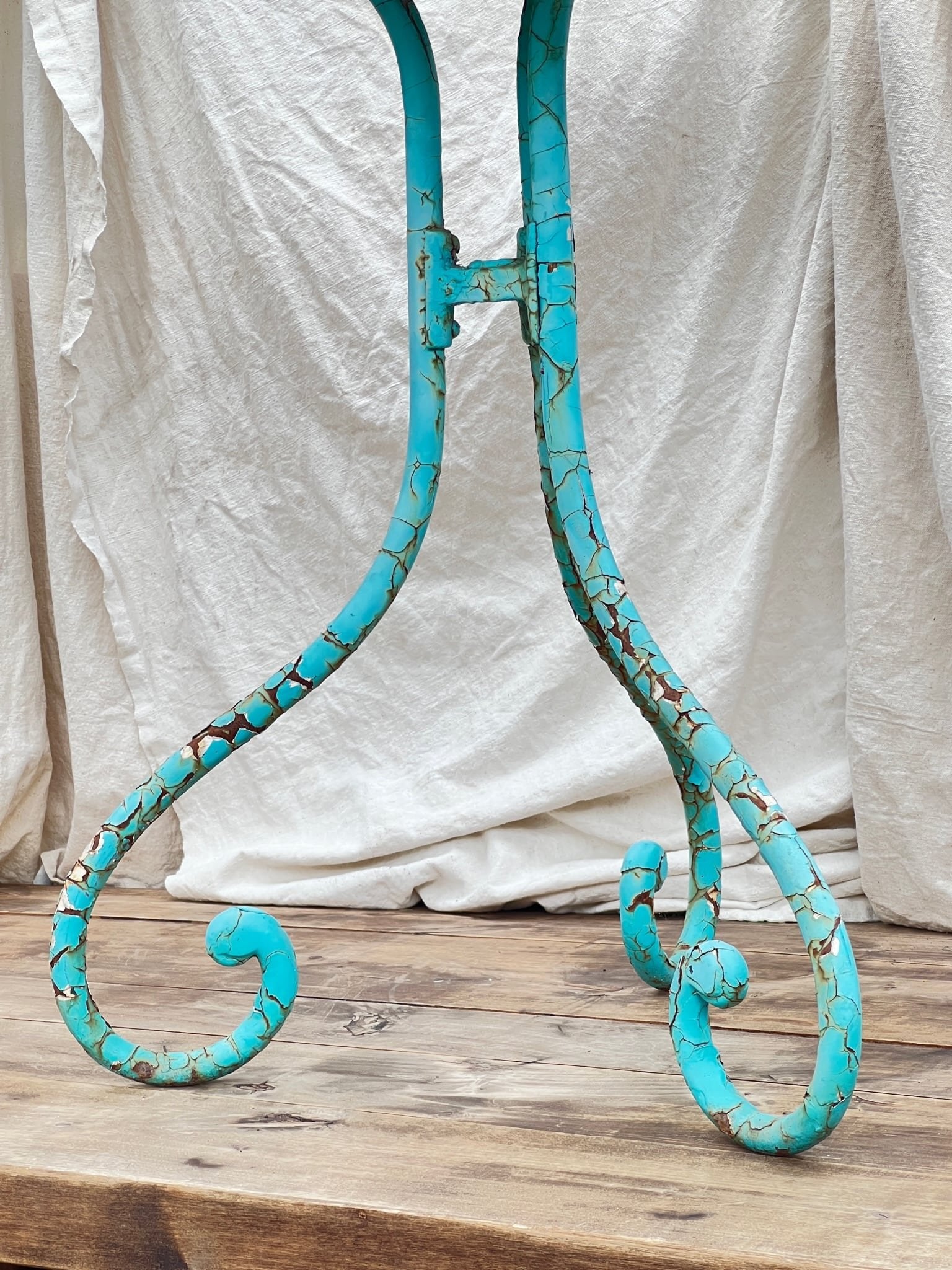 Vintage French Turquoise Rusted Bistro Table elegant fashioned base with rusted turquoise patina details hommes + gardens estudio.