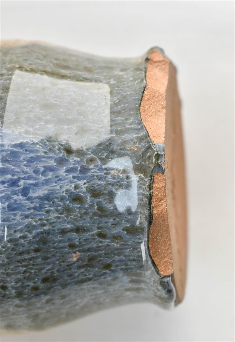 Signed blue and beige studio pottery vase, handmade with organic shape and calm colour palette, exuding natural sophistication — Hommes and Gardens, Vases + Vessels Collection, home decor, outdoor decorations, home design, luxury design, Landscape Architect, Interior Designer, Outdoor Living, Art, Furniture, Objects, Best Gifts, Nature, Backyard, Yard.