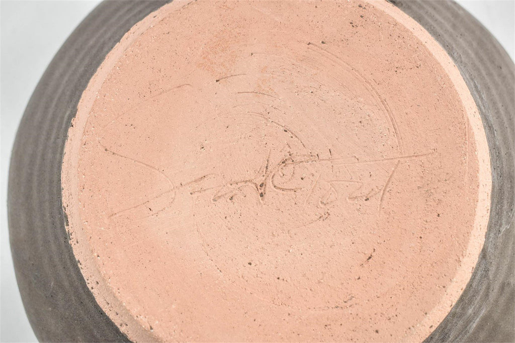 signed ceramic bowl gray clay tabletop styling