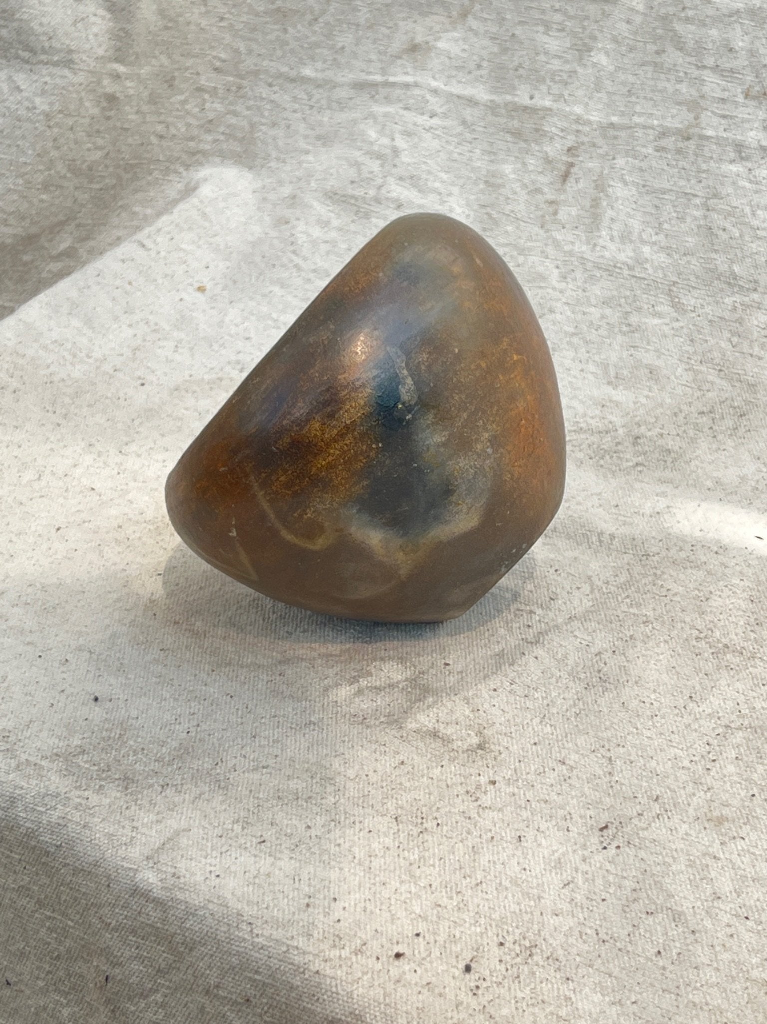 Small Vintage Dark Brown Clay Vase, unique pebble shape, rich brown character for elegant home decor. hommes + gardens estudio.