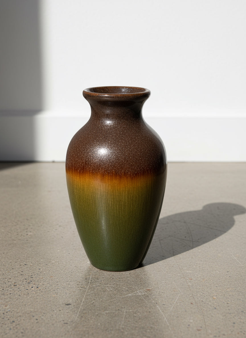 Sparkle Glazed Pottery Vase by Elegant Expressions with green and copper hues, luxurious design, 6 inches tall, hommes + gardens estudio.
