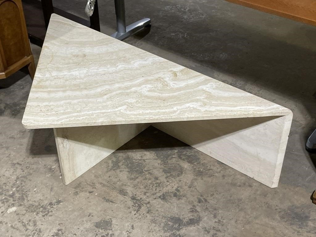 Vintage Travertine Marble Corner Table showcasing unique corner design and natural veining, ideal for elegant interiors. hommes + gardens estudio