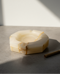 Vintage alabaster ashtray crafted from smooth, translucent stone with elegant geometric form, a mid-century decorative collectible — Hommes and Gardens, Smoke + Fire Collection, Decorative Objects, Landscape Architect, Interior Designer, Outdoor Living, Outdoor Decorations, Home Design, Luxury Design, Art, Furniture, Objects, Best Gifts, Nature, Backyard, Yard.