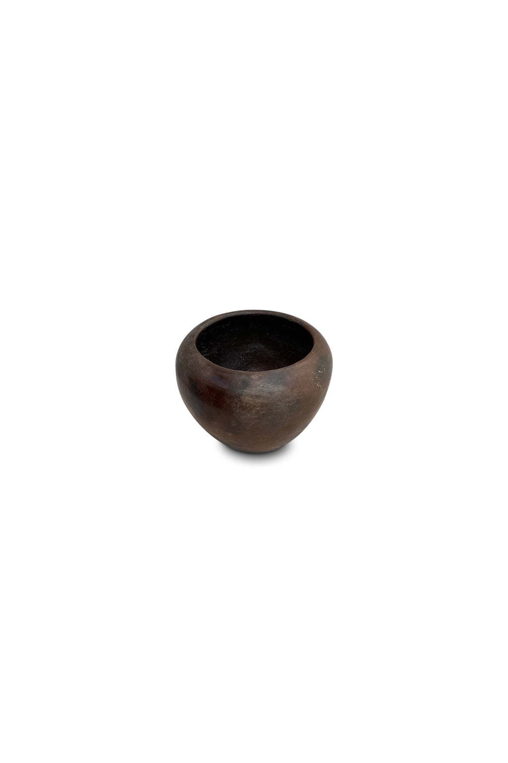 Small Vintage Dark Brown Clay Vase with organic character and pebble shape for elegant home decor. hommes + gardens estudio.