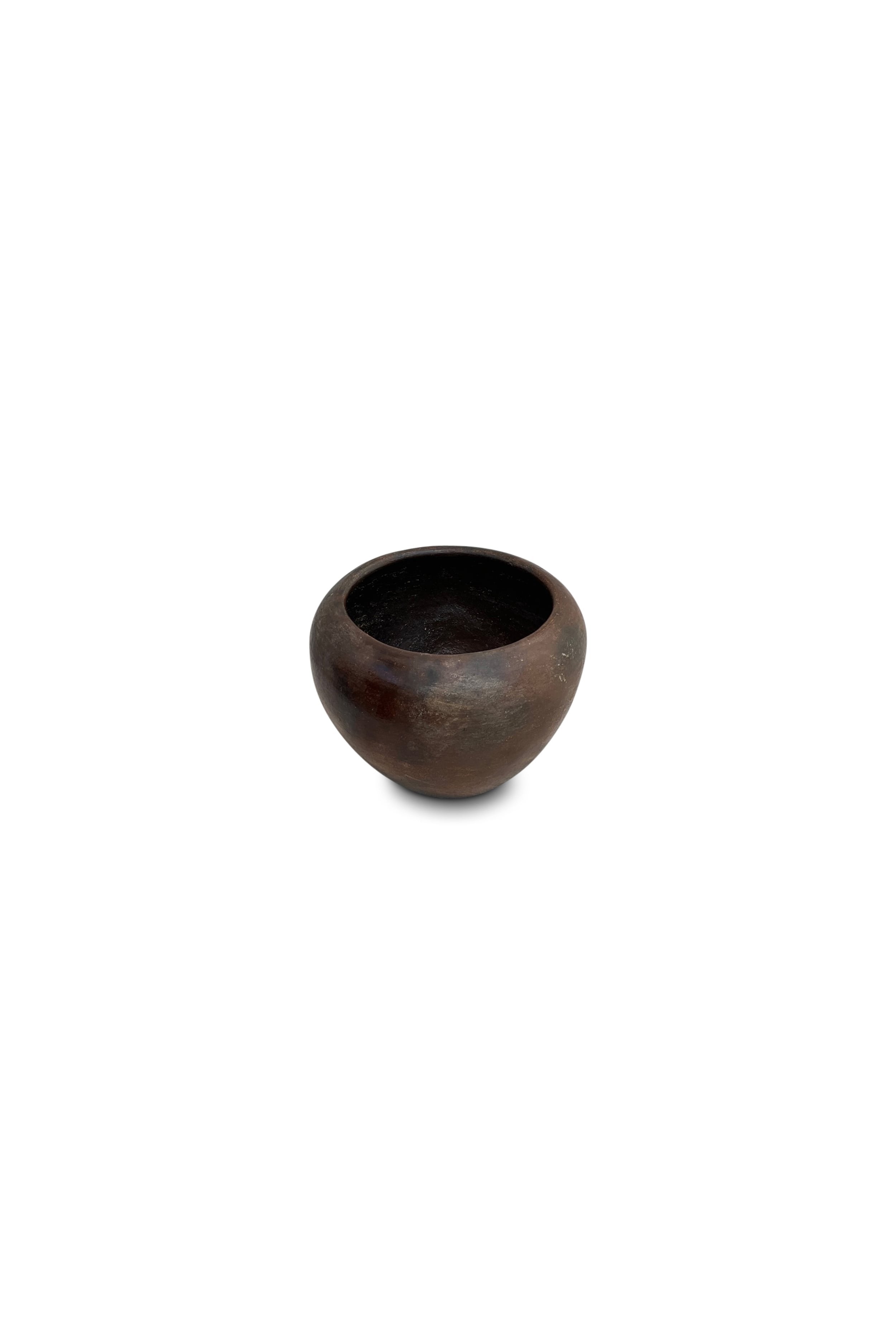 Small Vintage Dark Brown Clay Vase with organic character and pebble shape for elegant home decor. hommes + gardens estudio.