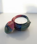Vintage Ceramic Lidded Dish | H&G x Western Disco, hand poured candle in colorful ceramic dish, hommes + gardens estudio.