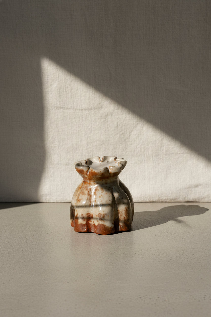 Ceramic Lotus Vase- H&G x Western Disco Candle Collaboration displayed against a soft backdrop. hommes + gardens estudio.