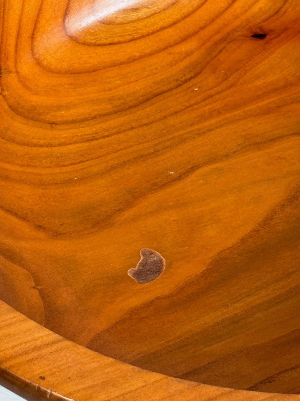 Vintage handcrafted cherry wood bowl signed by Lorenzo, blending elegance and natural grain ideal for display or serving — Hommes and Gardens, Catchall Collection, home decor, outdoor decorations, home design, luxury design, Landscape Architect, Interior Designer, Outdoor Living, Art, Furniture, Objects, Best Gifts, Nature, Backyard, Yard.