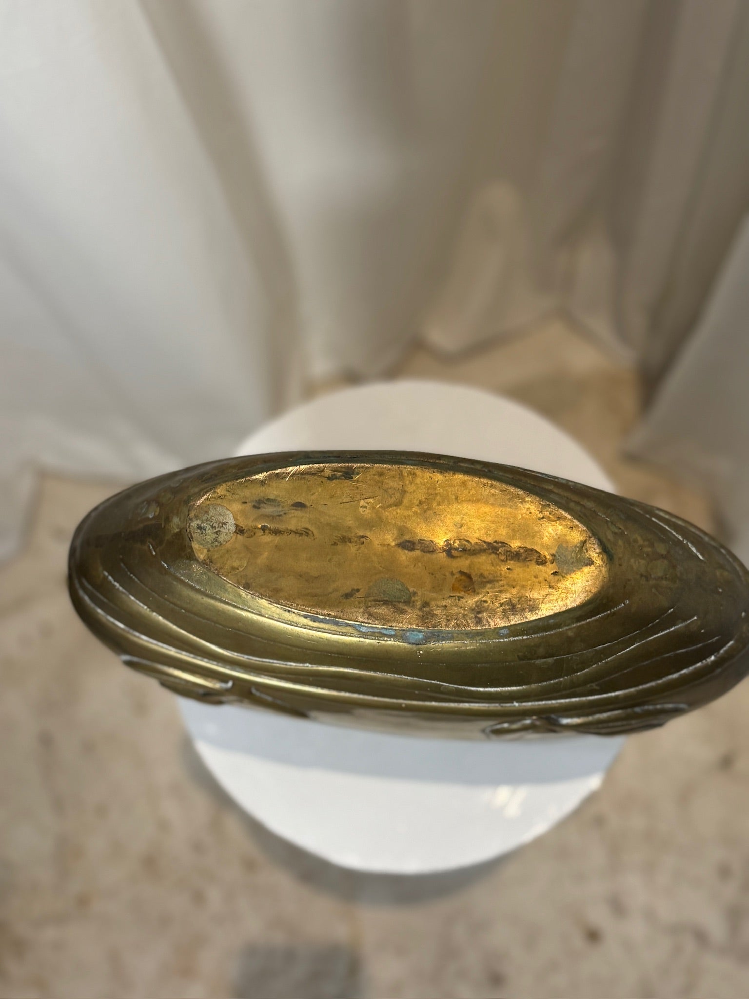 Vintage Dolbi Cashier brass floral vase in Art Deco Hollywood Regency style with symmetrical embossed pattern and warm polished glow — Hommes and Gardens, Vases + Vessels Collection, Landscape Architect, Interior Designer, Outdoor Living, Art, Furniture, Objects, Best Gifts, Nature, Backyard, Yard, Outdoor Decorations, Home Decor, Home Design, Luxury Design.